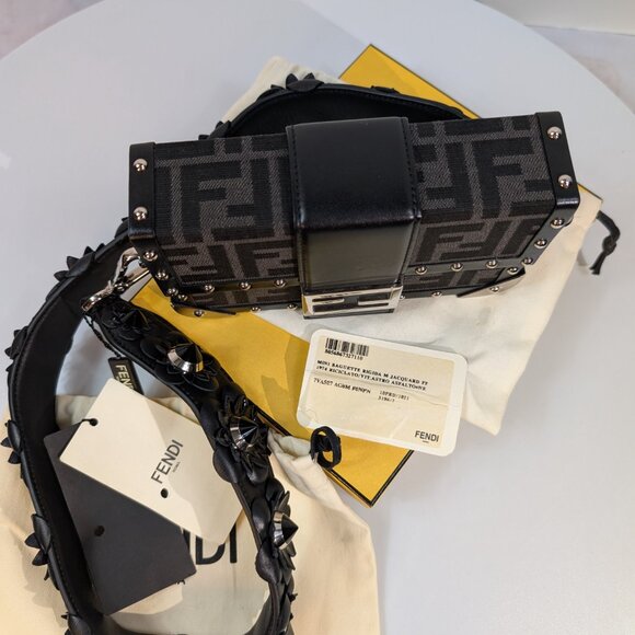 Fendi Black Baguette Trunk Mini in FF Jacquard Canvas with Upgraded Strap - Picture 16 of 16